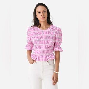 English Factory Women's M Gingham Smocked Puff Sleeve Top Spring Summer Casual